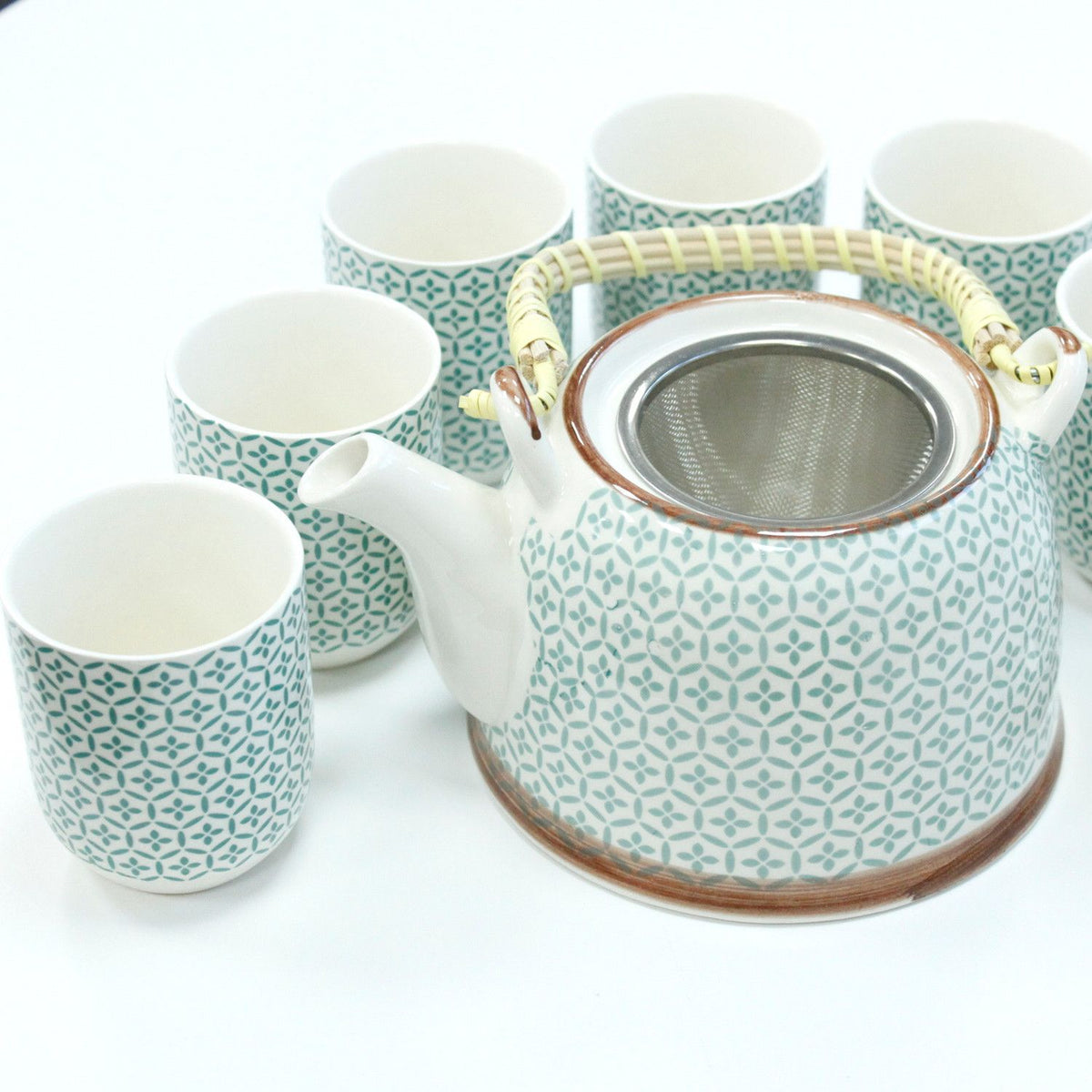 Conjunto de Bule Mosaico Verde com Seis Chávenas