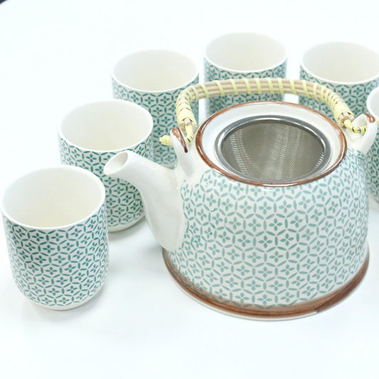 Conjunto de Bule Mosaico Verde com Seis Chávenas