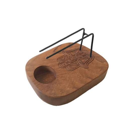 Queimador de Palo Santo em Madeira de Teca - Design Hamsa