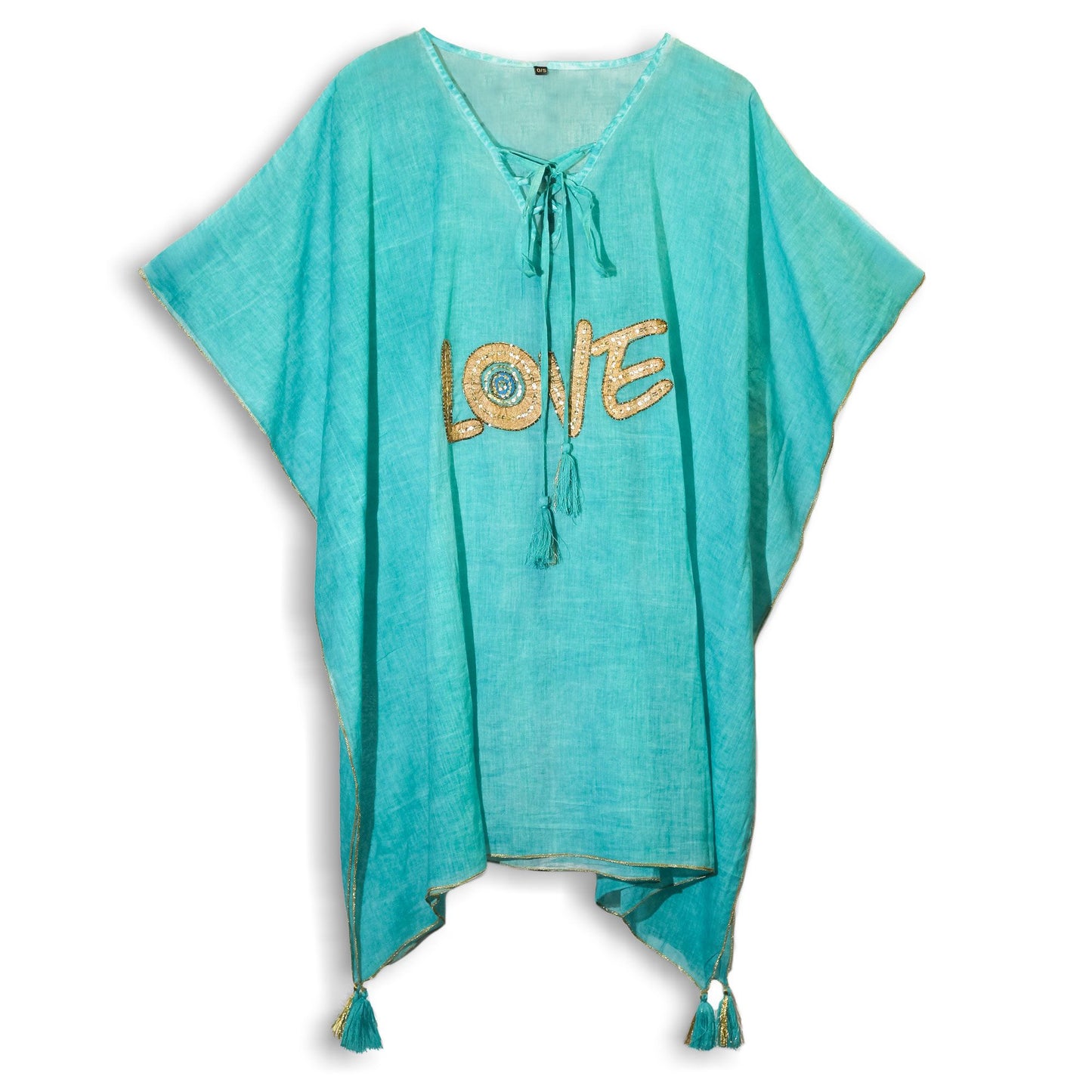 Kaftan Nomad Sari Mediterrâneo - Coração Turquesa e Dourado