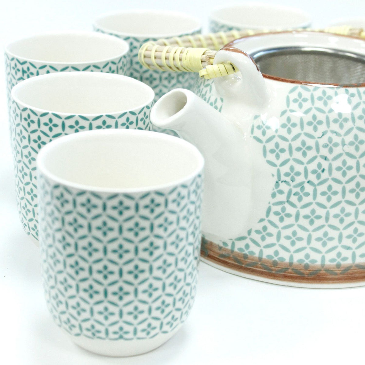 Conjunto de Bule Mosaico Verde com Seis Chávenas