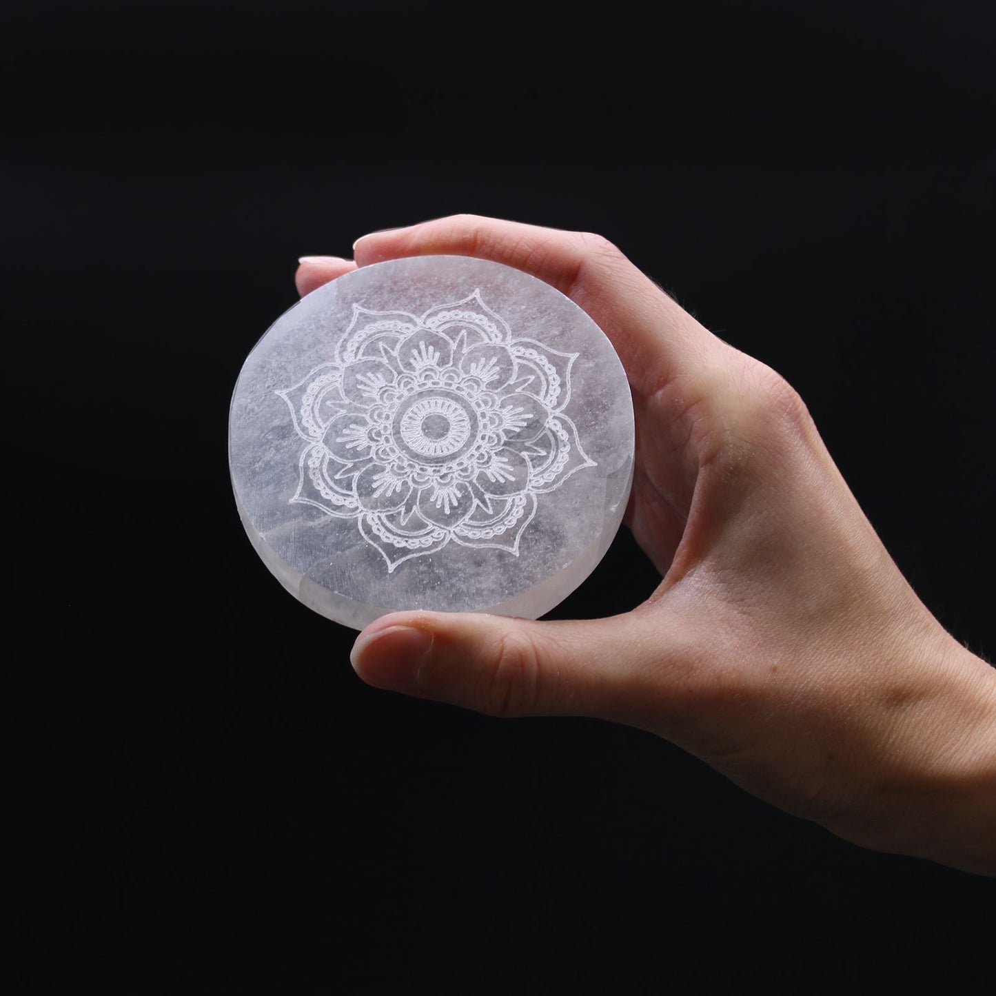 Placa de Carga de Selenite Pequena 8cm - Mandala