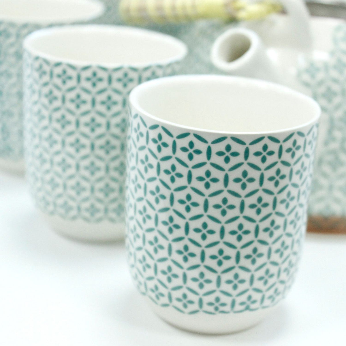 Conjunto de Bule Mosaico Verde com Seis Chávenas