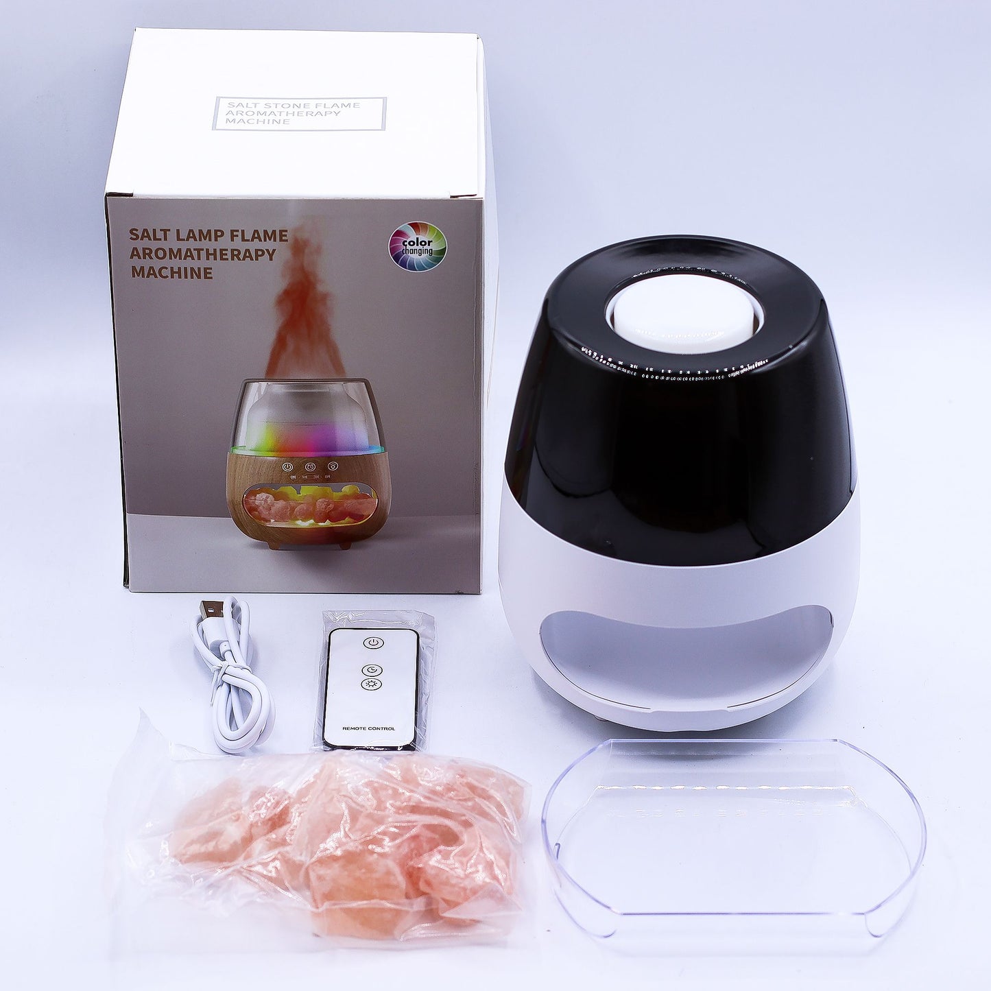 Difusor de Aroma Efeito Chama - Pedra de Sal - USB - Mudança de Cor e Temporizador