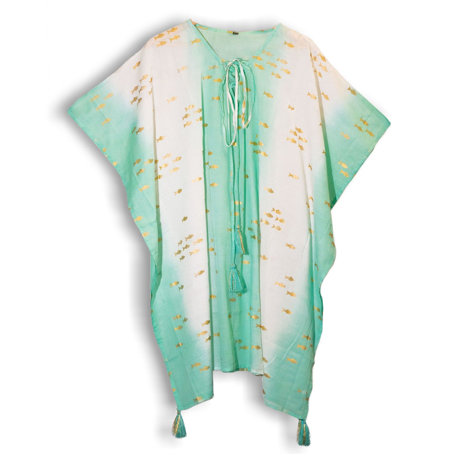 Kaftan Nomad Sari Mediterrâneo - Peixes Branco, Turquesa e Dourado