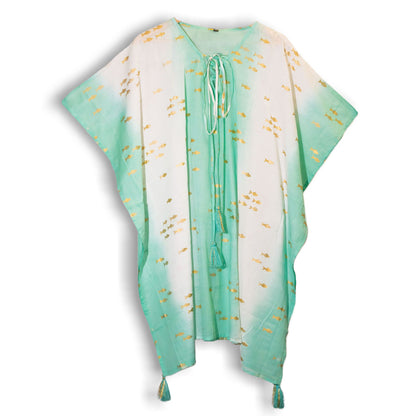Kaftan Nomad Sari Mediterrâneo - Peixes Branco, Turquesa e Dourado