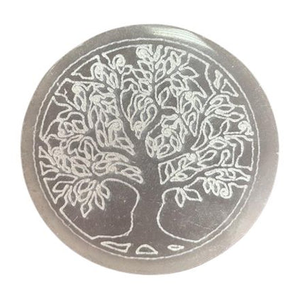 Placa de Carga de Selenite Pequena 8cm - Árvore da Vida