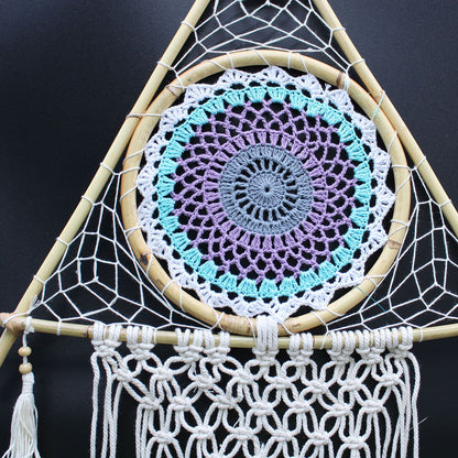 Guarda Sonhos Macramé - Grande Pirâmide Branco/Turquesa