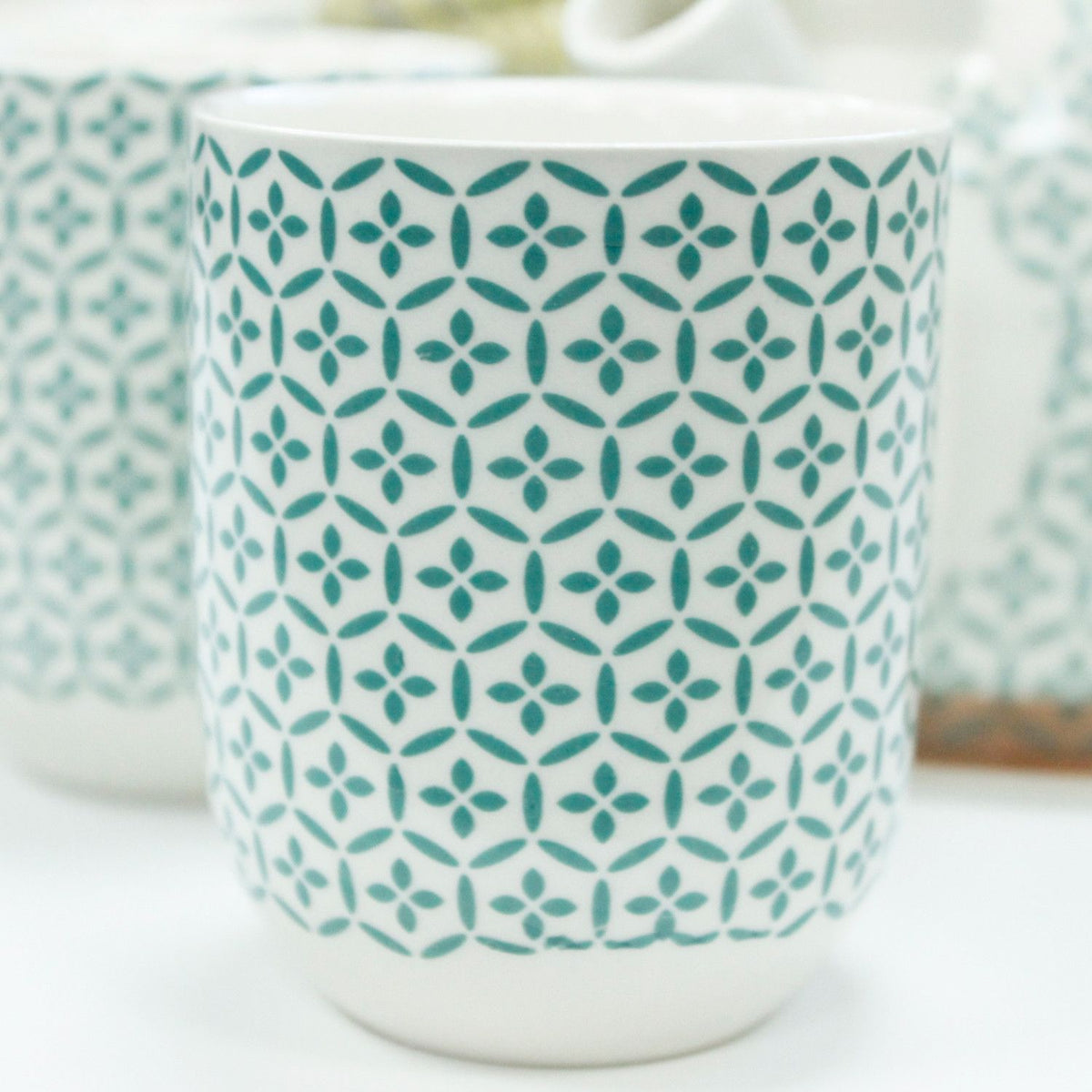 Conjunto de Bule Mosaico Verde com Seis Chávenas