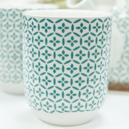 Conjunto de Bule Mosaico Verde com Seis Chávenas
