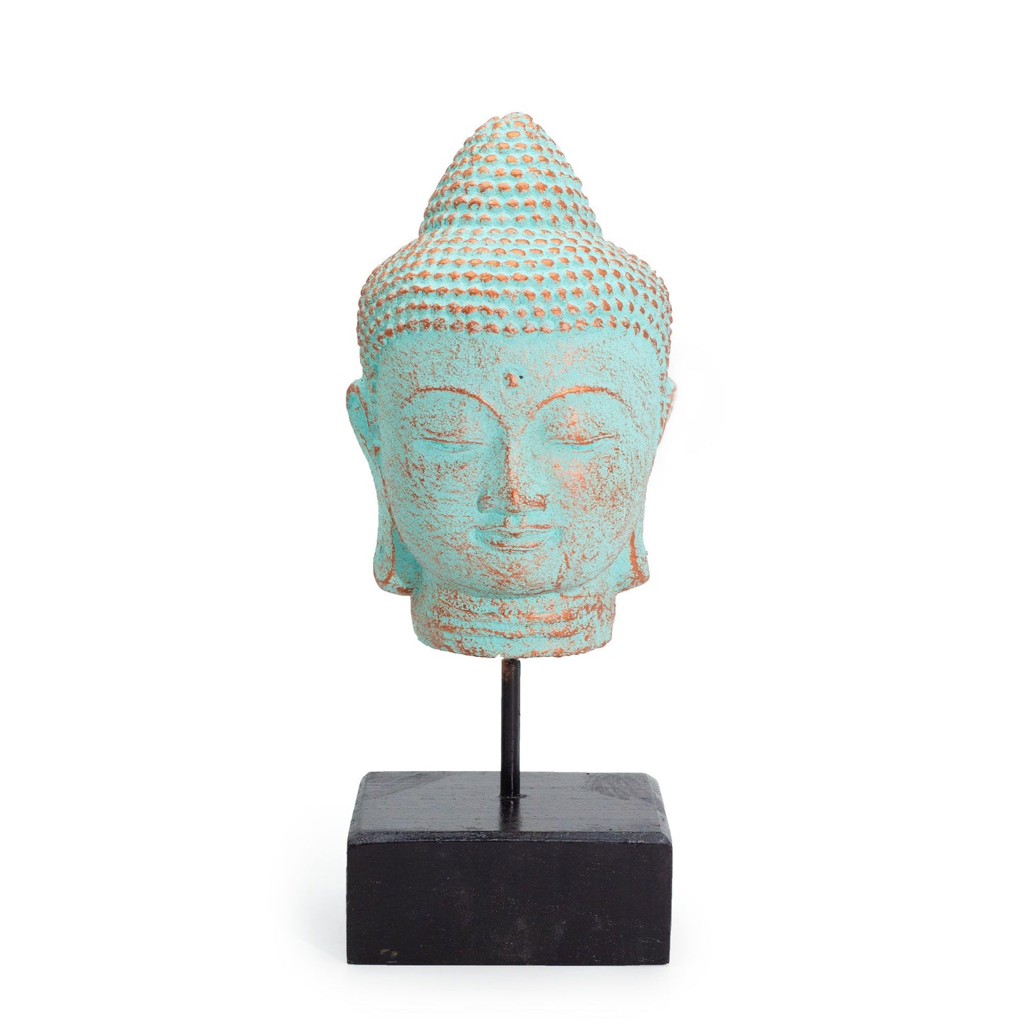 Cabeça de Buda em Repouso sobre Suporte - Efeito Cobre Verde