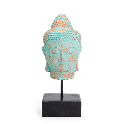 Cabeça de Buda em Repouso sobre Suporte - Efeito Cobre Verde