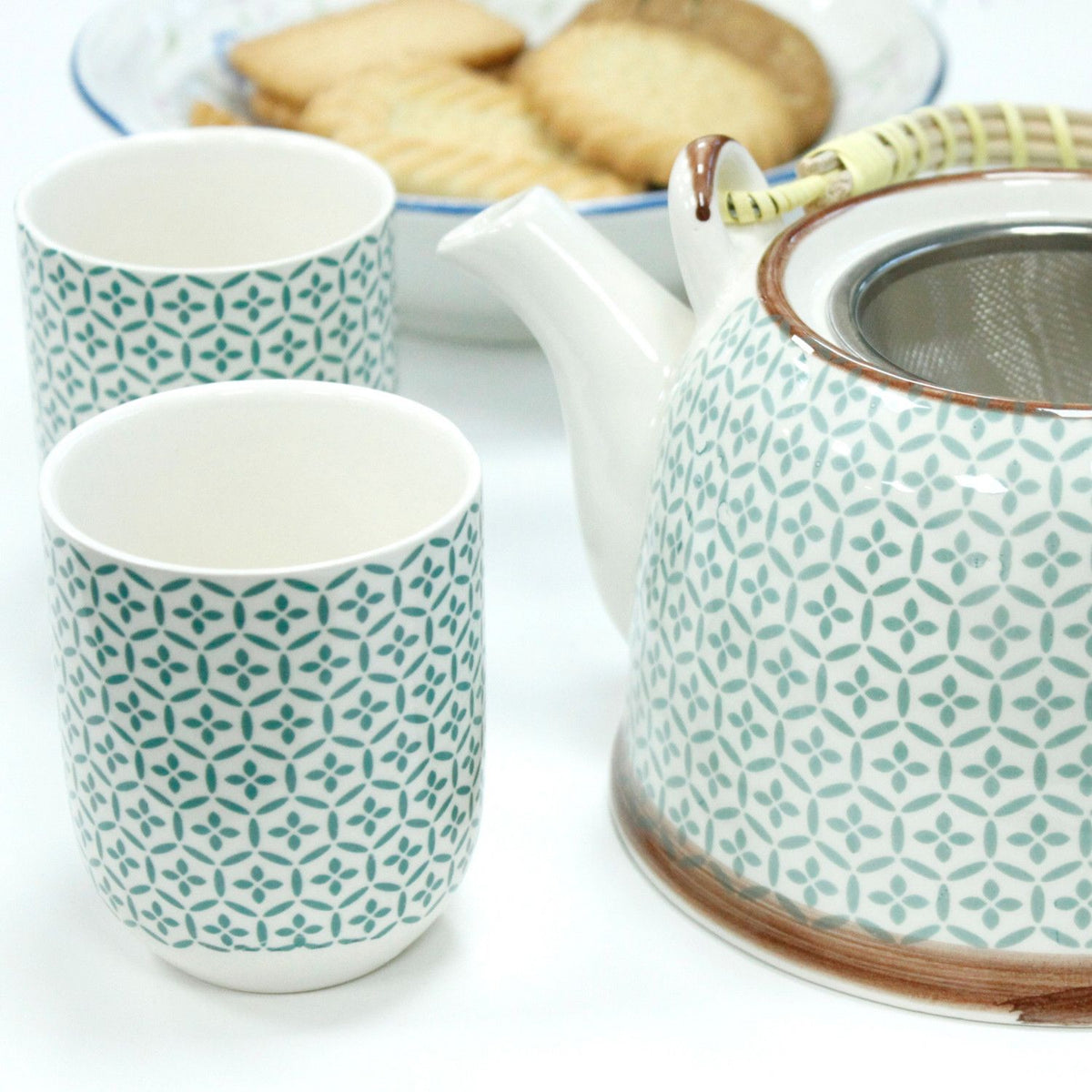 Conjunto de Bule Mosaico Verde com Seis Chávenas