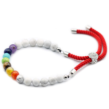 Pulseira de Howlita Branca e Chakras Ajustável