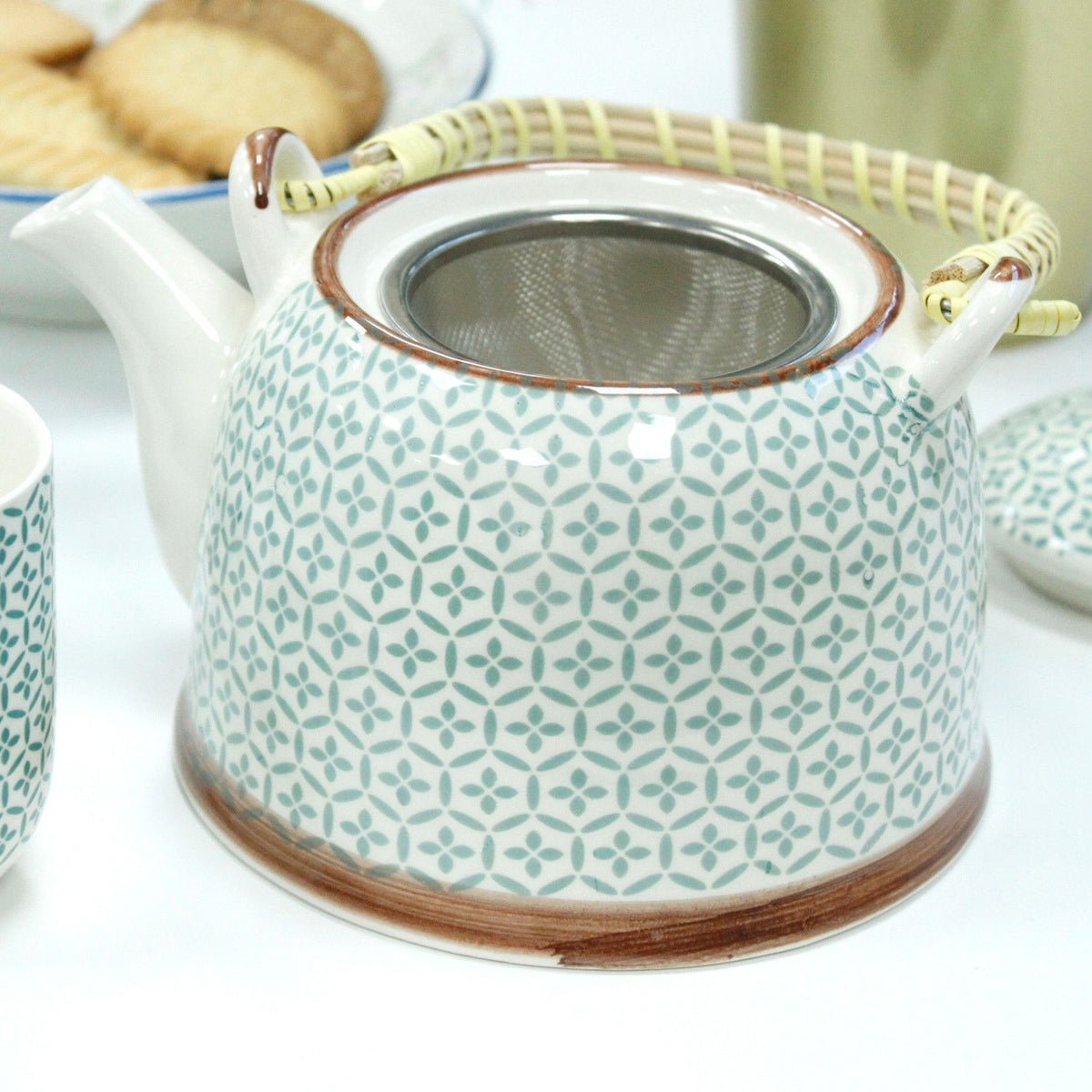 Conjunto de Bule Mosaico Verde com Seis Chávenas