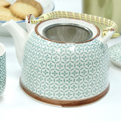 Conjunto de Bule Mosaico Verde com Seis Chávenas
