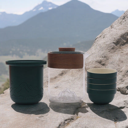 Conjunto de Bule Viagem Montanha com Quatro Chávenas e Estojo de Viagem