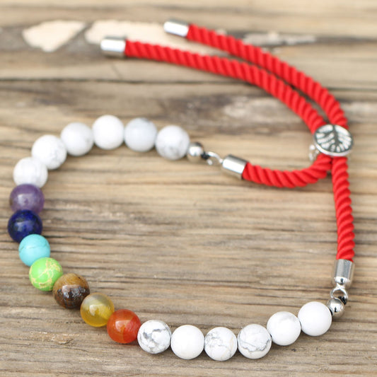 Pulseira de Howlita Branca e Chakras Ajustável