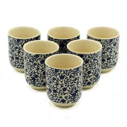 Conjunto de Seis Taças de Chá em Cerâmica com Design Azul