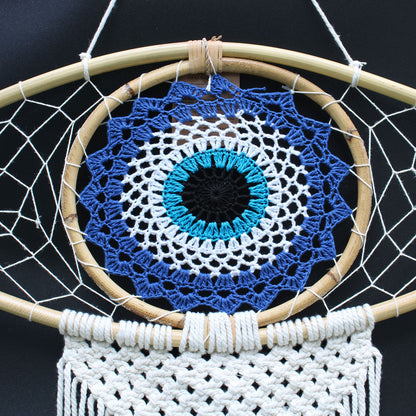 Guarda Sonhos Macramé - Grande Mau Olhado Azul/Branco/Preto