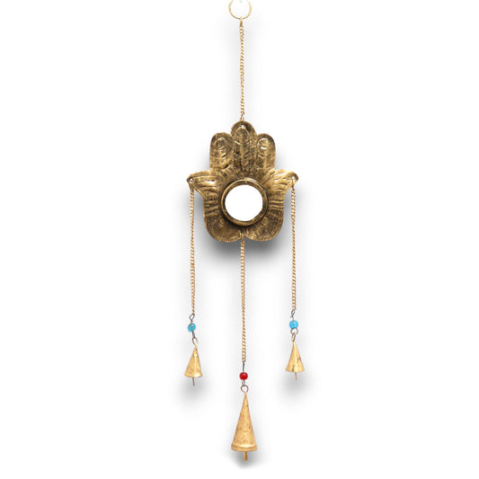 Sinos do Vento Hamsa - Espelho 3 Sinos - 14x55cm