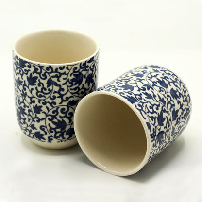 Conjunto de Seis Taças de Chá em Cerâmica com Design Azul