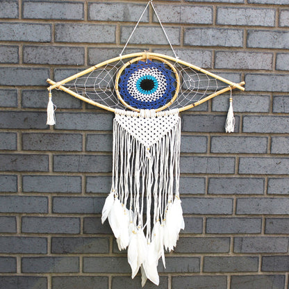 Guarda Sonhos Macramé - Grande Mau Olhado Azul/Branco/Preto