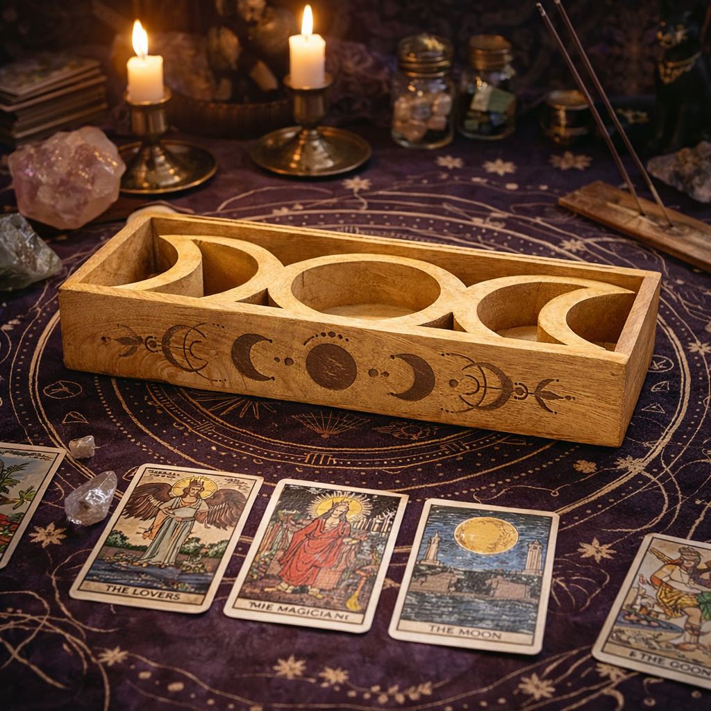 Bandeja de Tarot com Fase Lunar e Suporte para Cartas