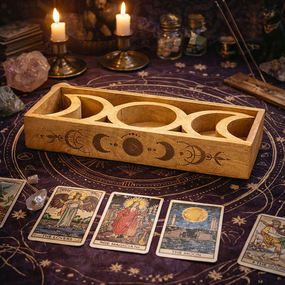 Bandeja de Tarot com Fase Lunar e Suporte para Cartas