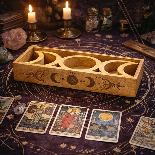 Bandeja de Tarot com Fase Lunar e Suporte para Cartas