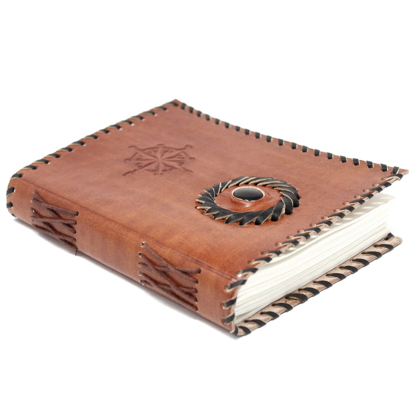 Caderno de Couro Genuíno - Ónix Negro com Bordas