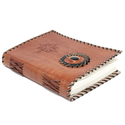 Caderno de Couro Genuíno - Ónix Negro com Bordas