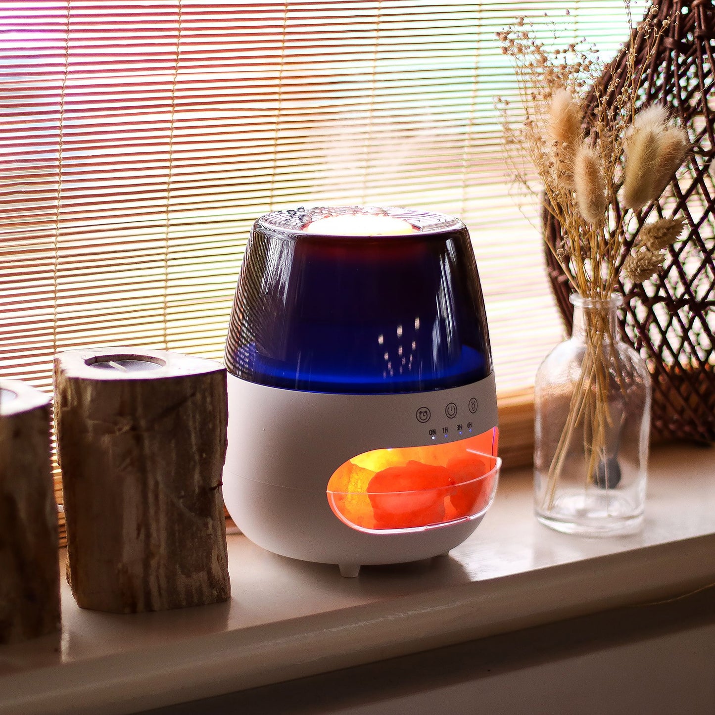 Difusor de Aroma Efeito Chama - Pedra de Sal - USB - Mudança de Cor e Temporizador