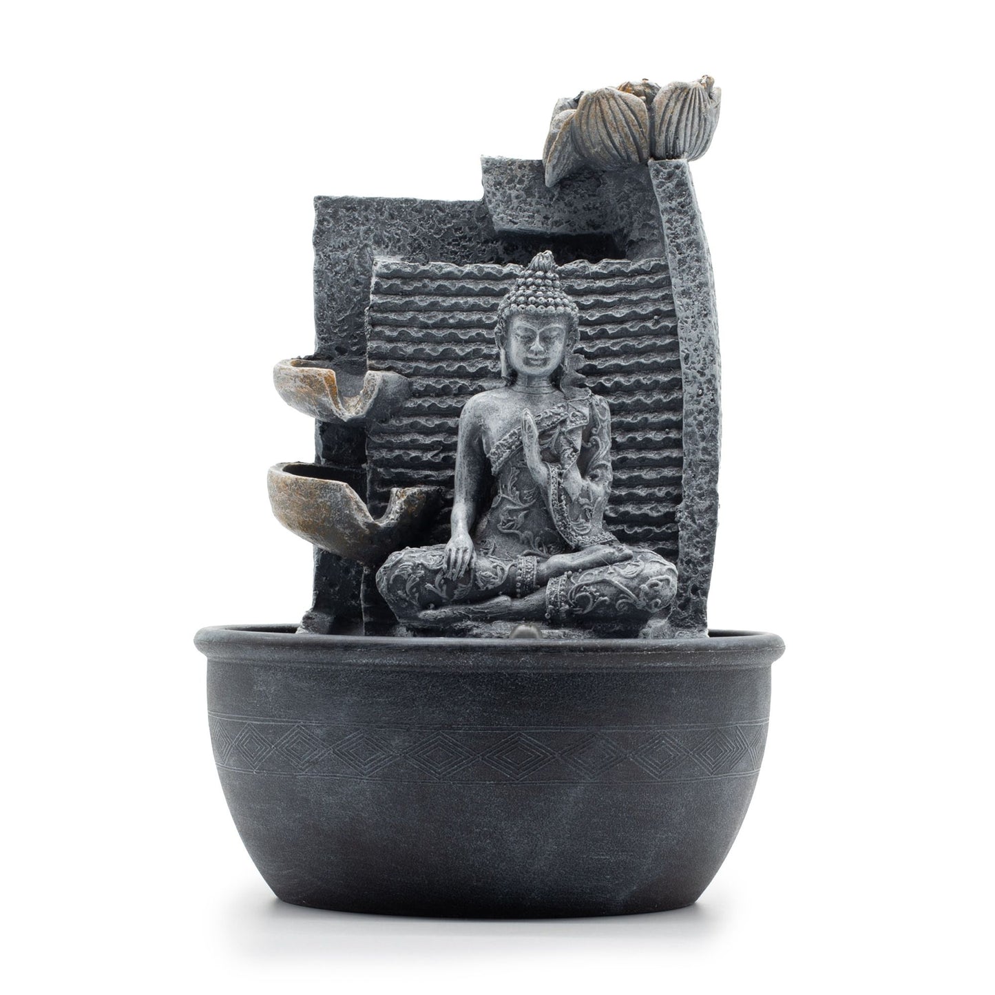 Fonte de Água de Mesa - Buda, Vasos em Cascata com Flor de Lótus (19x19x28 cm)