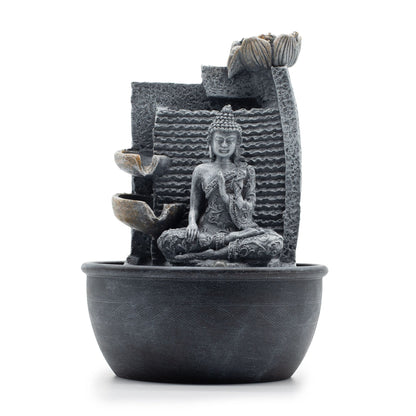 Fonte de Água de Mesa - Buda, Vasos em Cascata com Flor de Lótus (19x19x28 cm)
