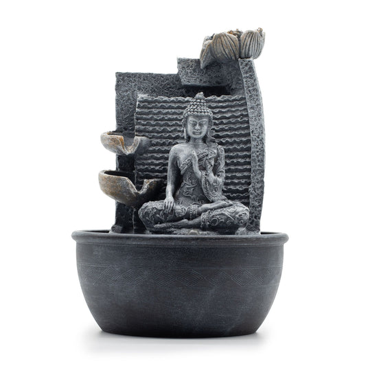 Fonte de Água de Mesa - Buda, Vasos em Cascata com Flor de Lótus (19x19x28 cm)