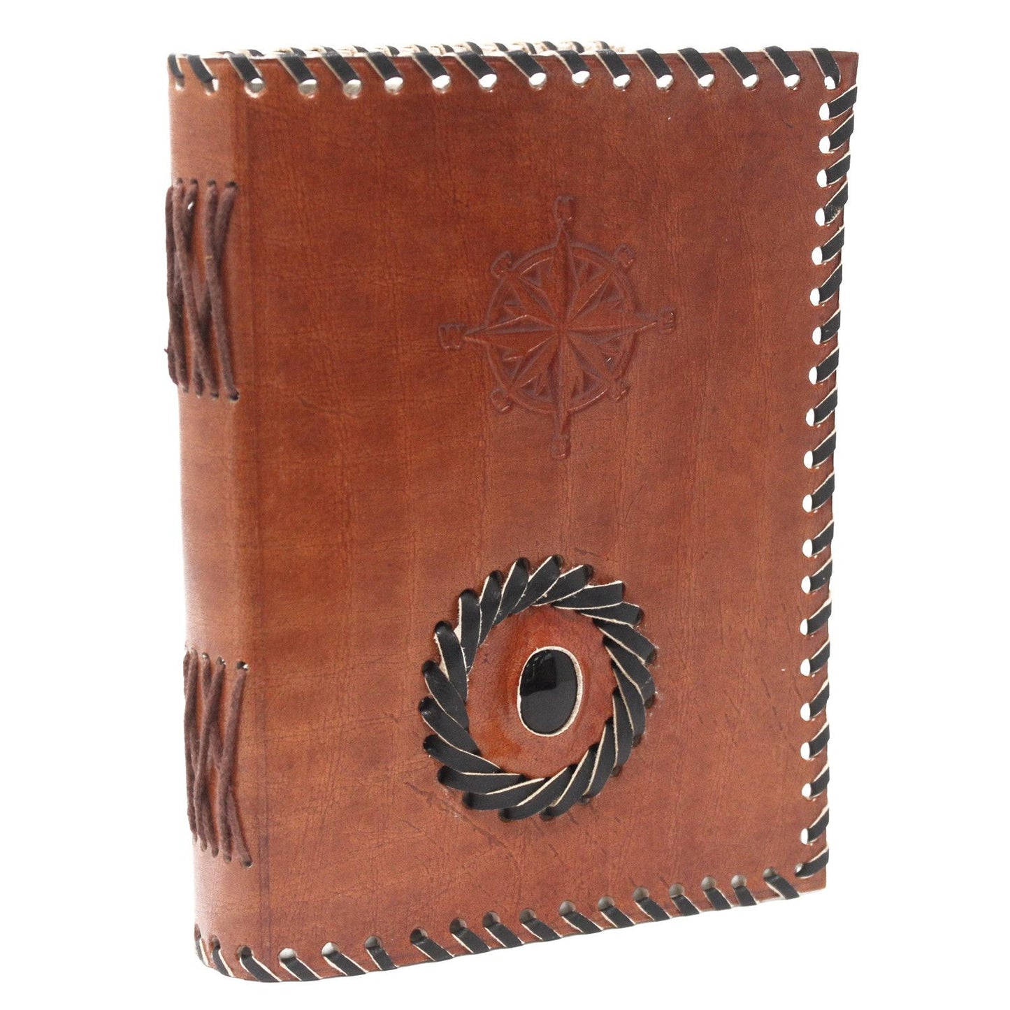 Caderno de Couro Genuíno - Ónix Negro com Bordas