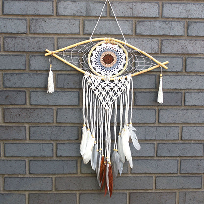 Guarda Sonhos Macramé - Médio Olho Branco/Cinza/Castanho