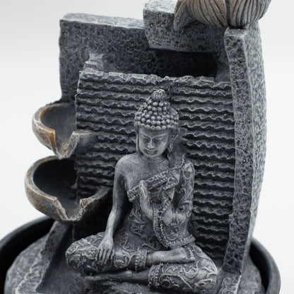 Fonte de Água de Mesa - Buda, Vasos em Cascata com Flor de Lótus (19x19x28 cm)