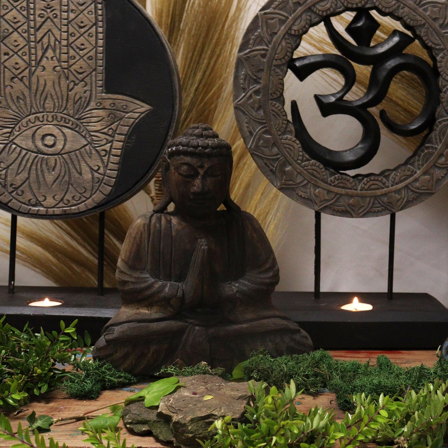 Conjunto Buda Feng Shui - Om - Cinzento e Preto