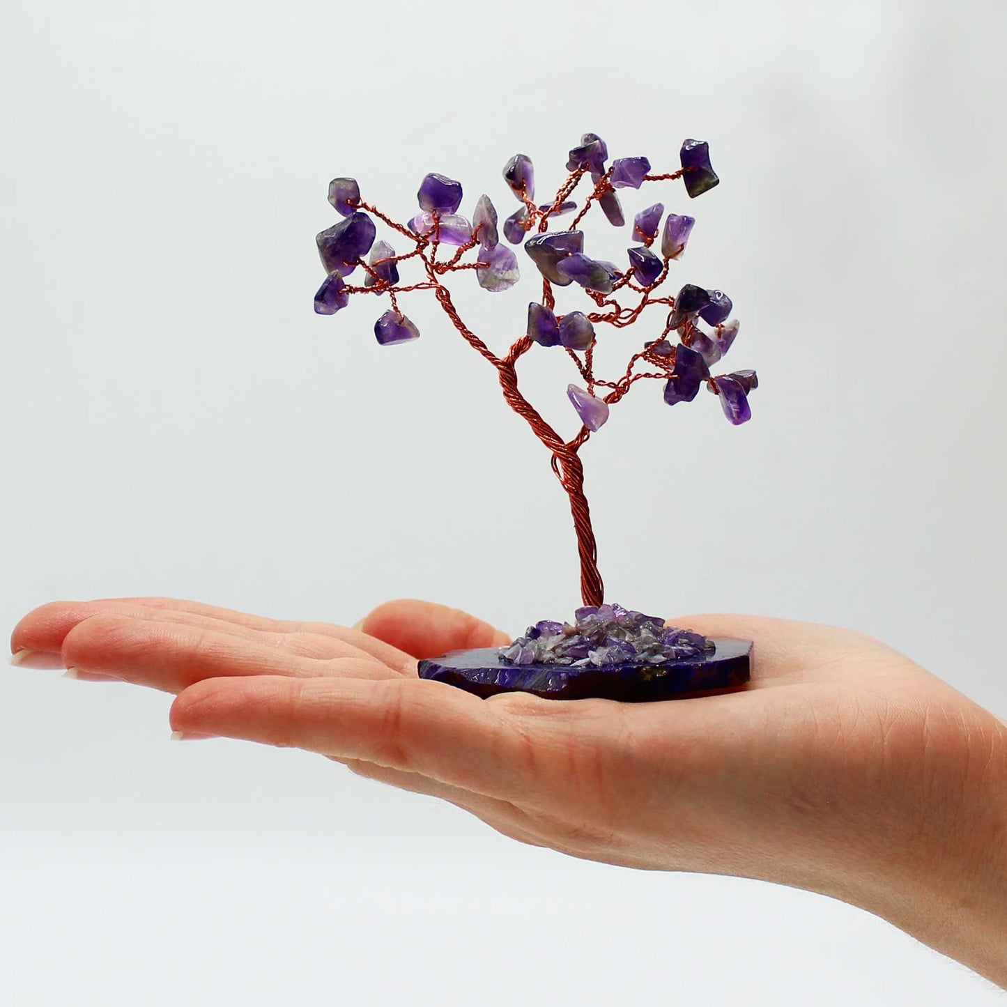Árvore de Pedras Preciosas - Ametista sobre base de Ágata Natural (35 pedras)