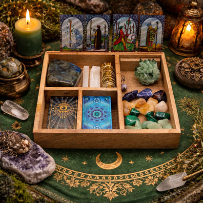 Caixa de Tarot de Quatro Compartimentos com Suporte para Cartas