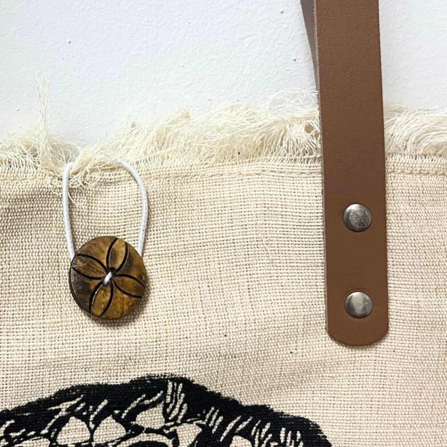 Mala Tote Natural com Alça de Couro - Mandala Geométrica