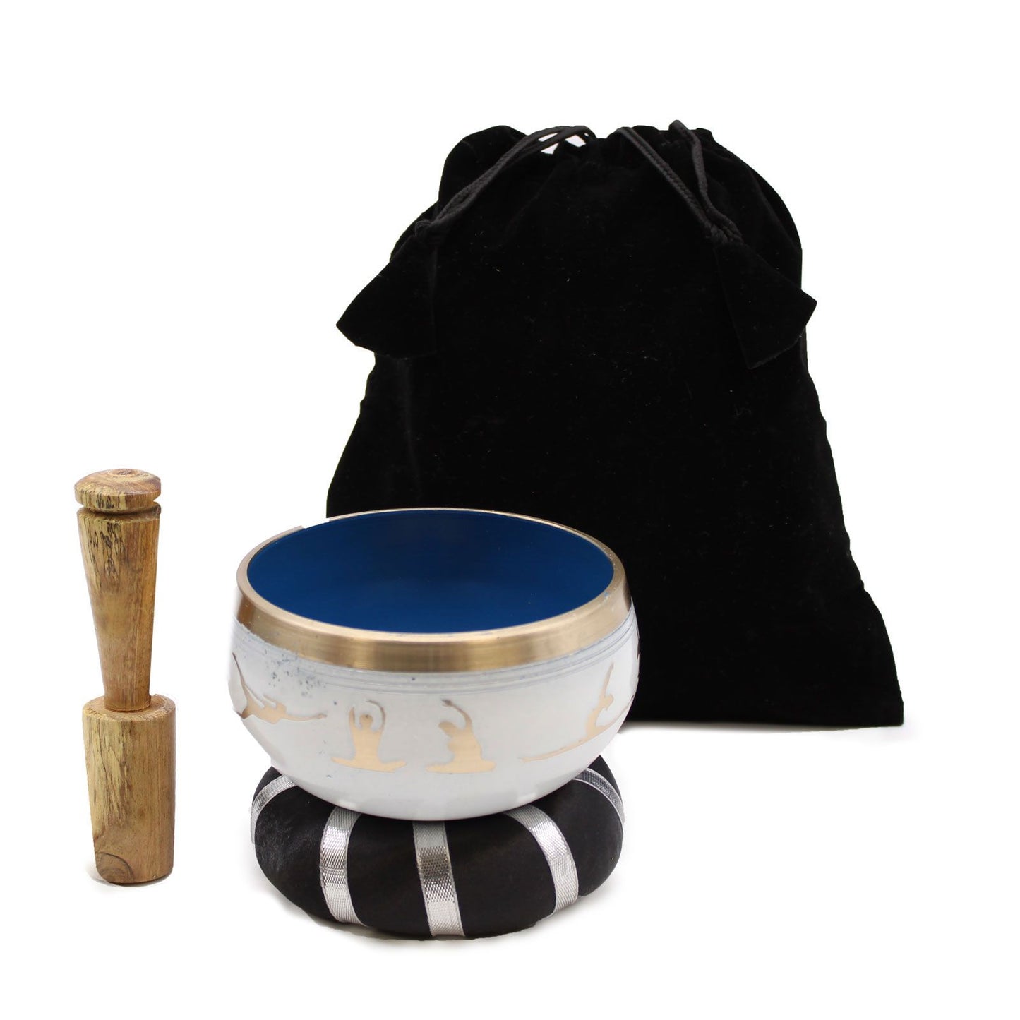 Set Taça Tibetana - Movimentos de Yoga - Branco/Azul 10,7 cm
