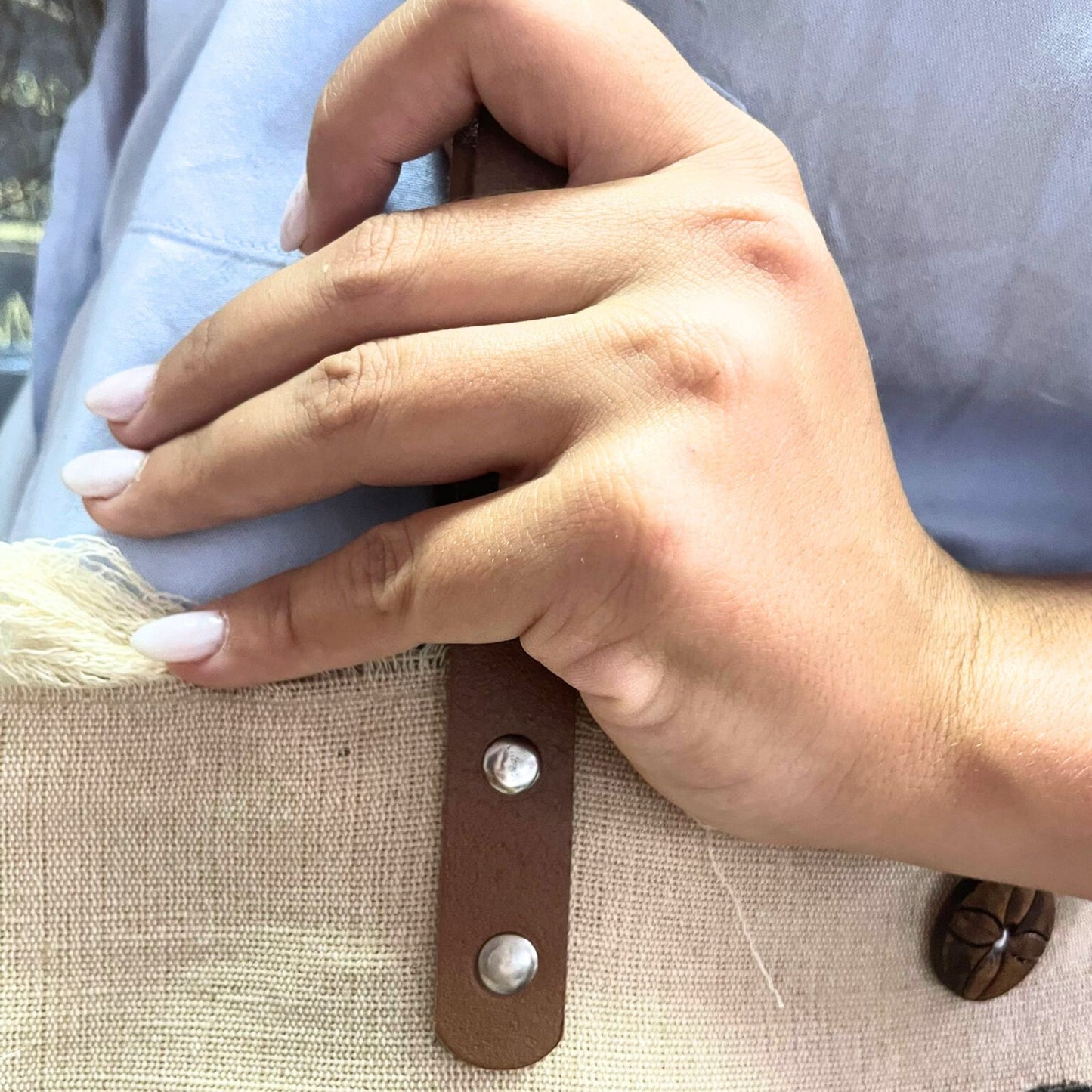Mala Tote Natural com Alça de Couro - Mandala Geométrica