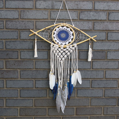 Guarda Sonhos Macramé - Médio Olho Branco/Azul/Cinza
